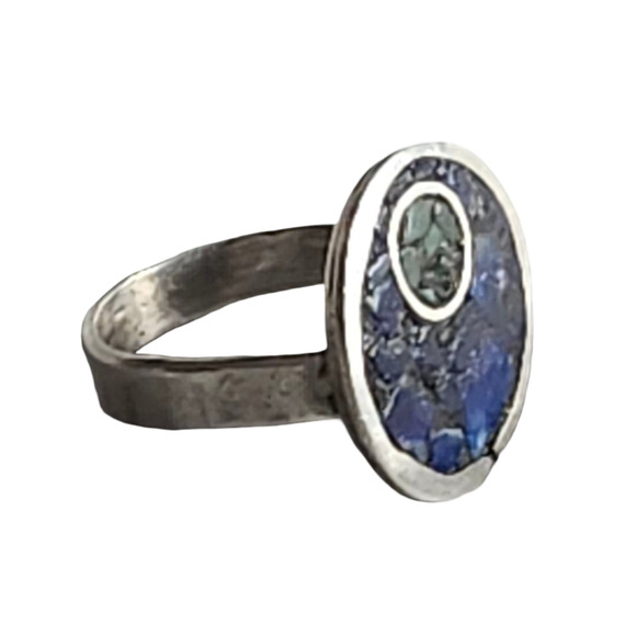 Vtg Native American Indian Sterling Turquoise Chip Ring Size 6 - Picture 2 of 5